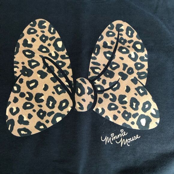 Disney Minnie Mouse Leopard Print Bow Black Crewneck Sweatshirt Women's Small - Picture 3 of 9